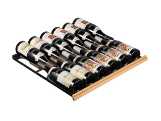 Practical sliding wine fridge drawer rack with separate compartments for organizing all types of bottles