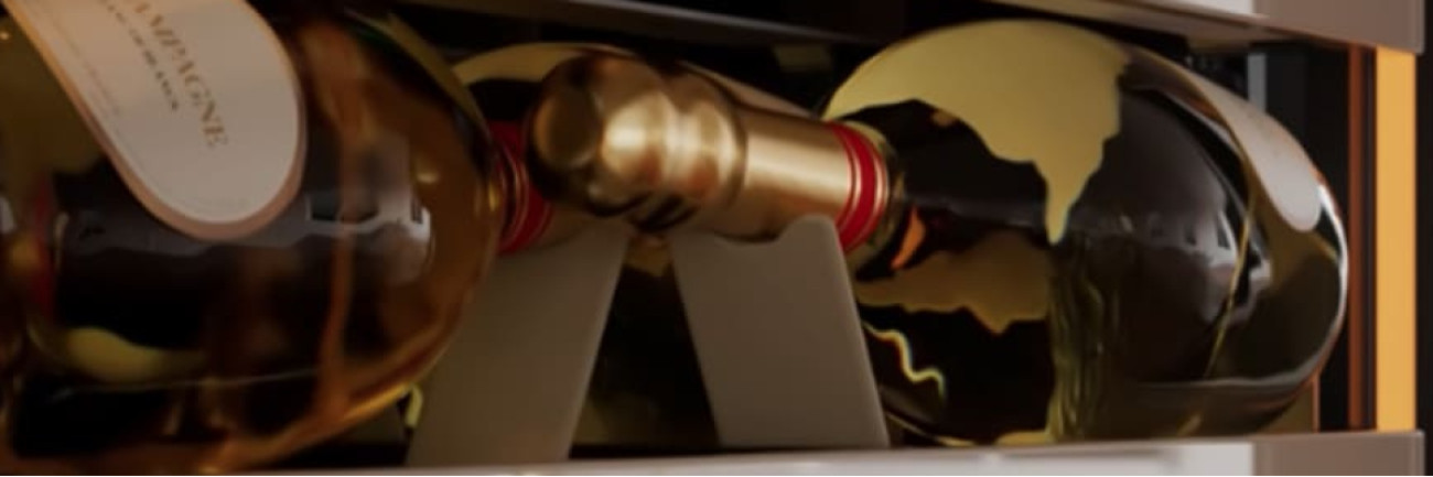 EuroCave shelves with storage specially designed for champagne bottles.