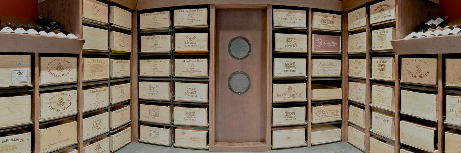 Sliding wine racks for storing wine crates - design furniture for interior decoration of wine cellars.