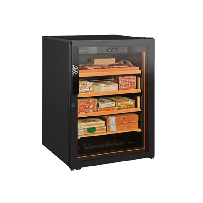 Cigar humidor cabinet with a choice of 2 types of double-glazed and anti-UV treated glass doors when purchasing.