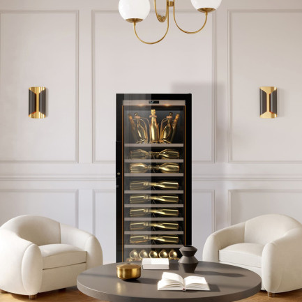 Champagne must be kept at temperature before tasting. Professional 1 temperature cooler with equipment specially designed to accommodate all shapes of champagne bottles up to magnums.