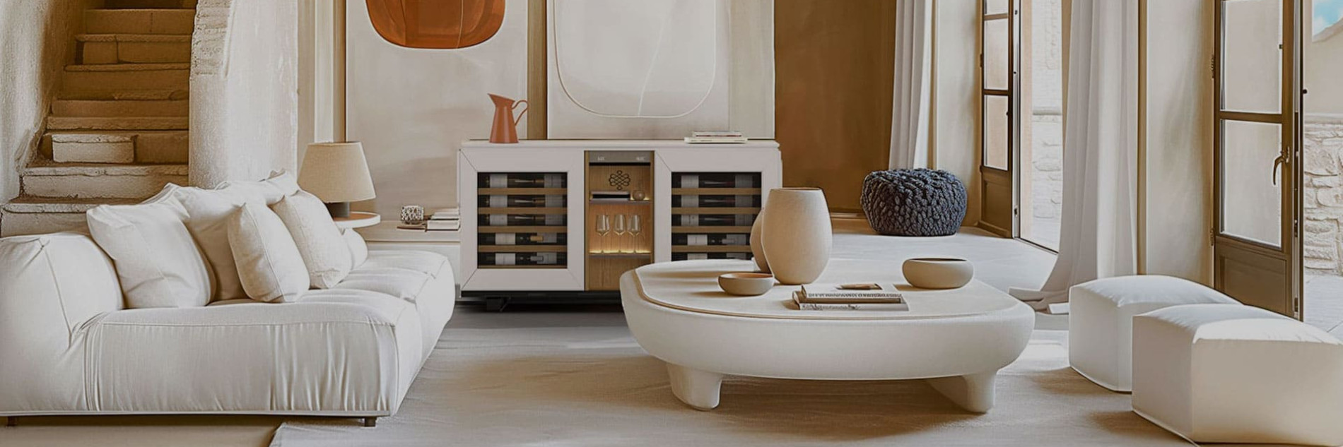 Combine the luxury and practicality of wine furniture in your living room. Discover this credenzas and electric wine cooler combo for chilling and serving wine.