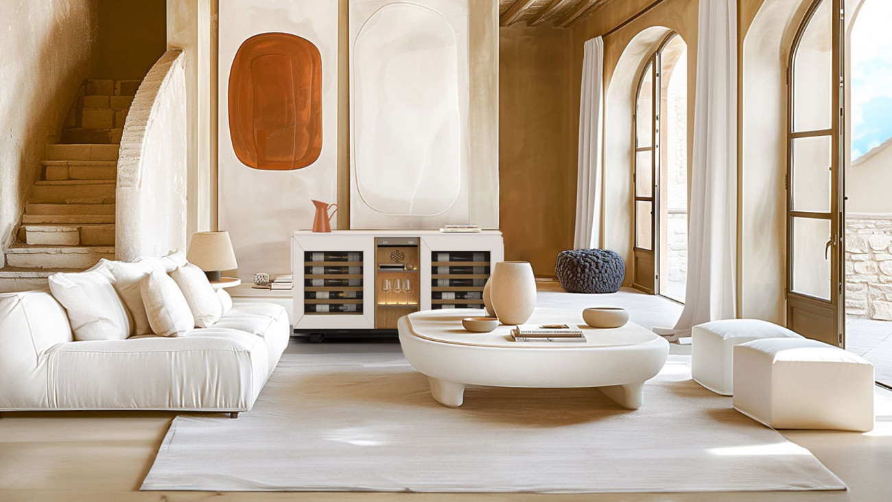 Buffet and real electric wine cellar, the perfect combo to store and chill your wines with style in your living room.