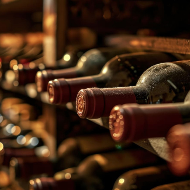 Photo of bottles aging peacefully in a natural cellar, illustrating a EuroCave article to learn more about wine aging.