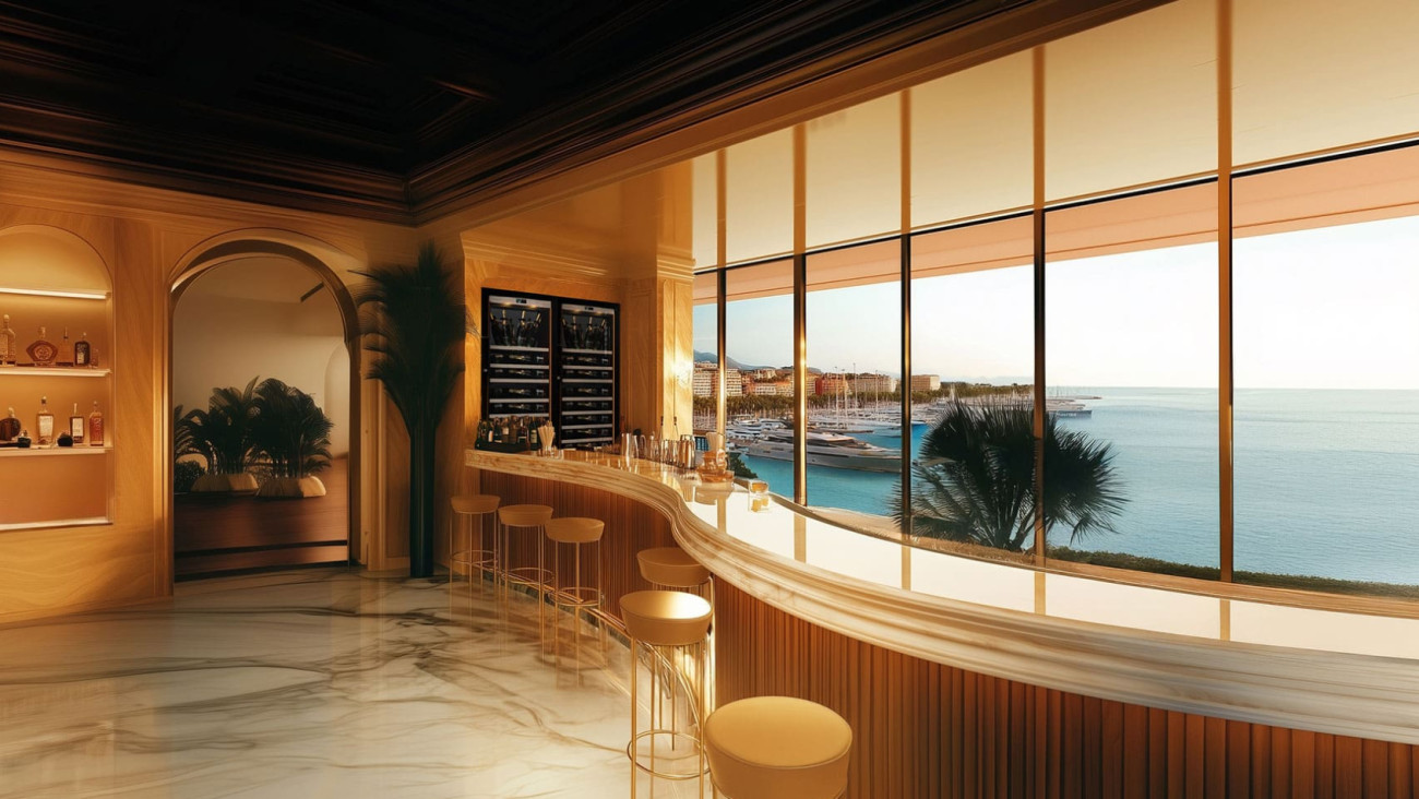 Maritime hospitality : EuroCave champagne coolers on a cruise ship, showcasing bottles and blending harmoniously with the bar’s interior design.