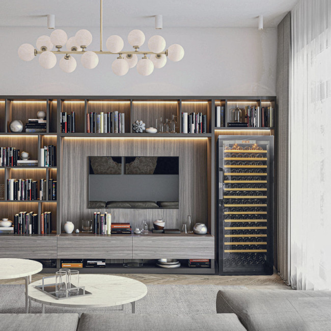 Weinkühlschrank mit Glasfront und einer Temperaturzone im Keller für die mehrjährige Lagerung von Weinen. – Pure EuroCave