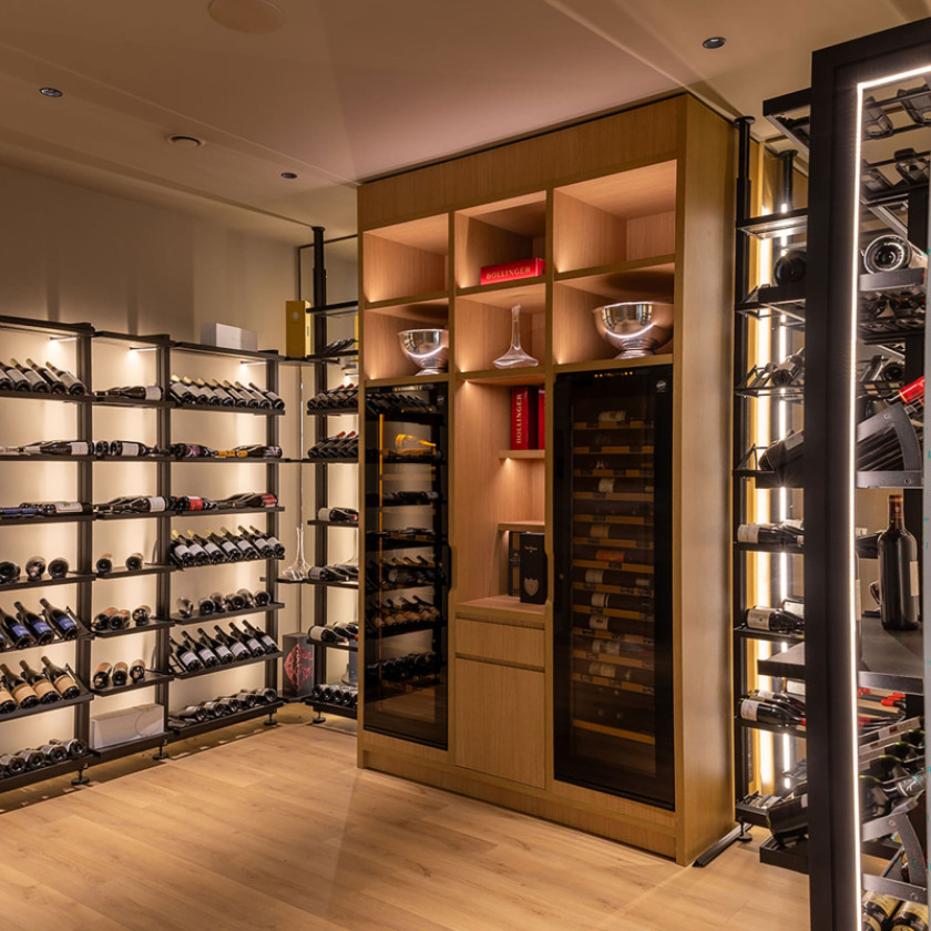 Professional wine display and storage installation at Massane Horizon Resort, France.